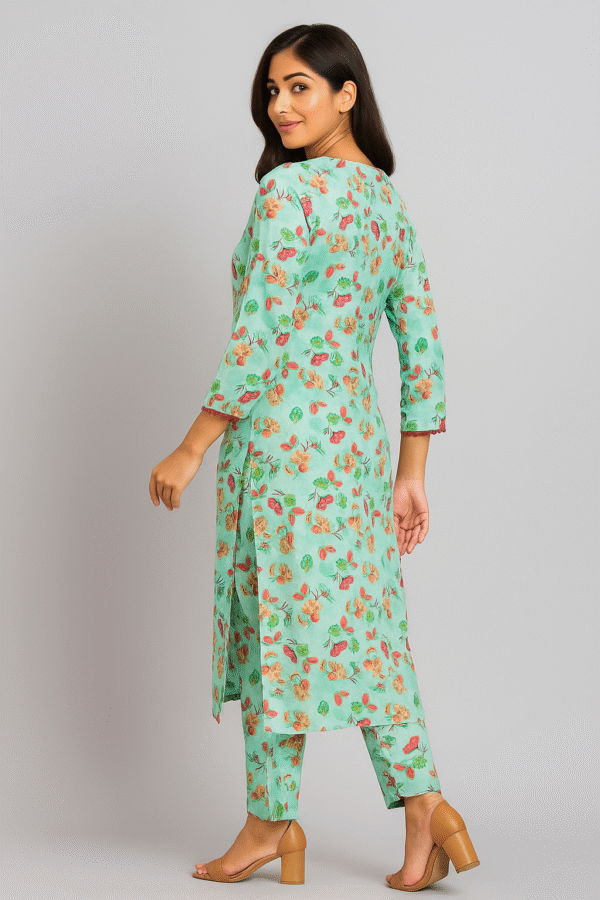 Mint Green Floral Printed Viscose 2-Piece Suit
