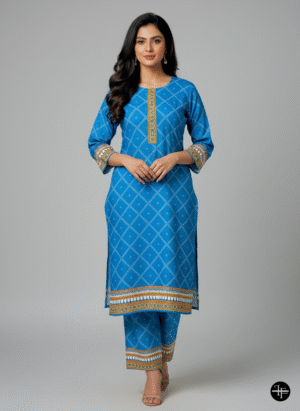 Elegant Blue Printed Karandi 2-Piece Suit