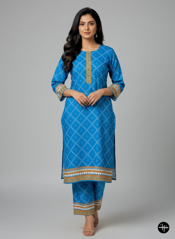 Elegant Blue Printed Karandi 2-Piece Suit