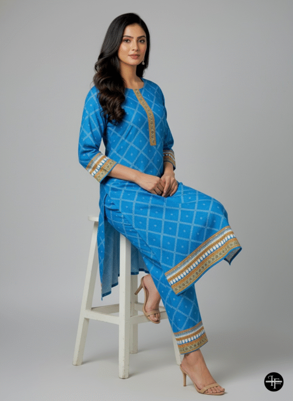 Elegant Blue Printed Karandi 2-Piece Suit