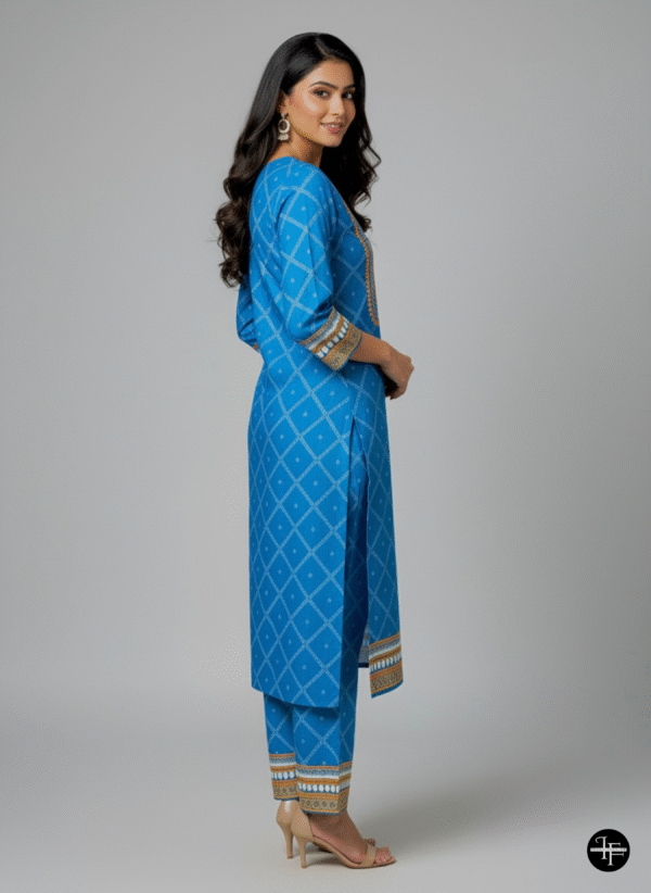 Elegant Blue Printed Karandi 2-Piece Suit