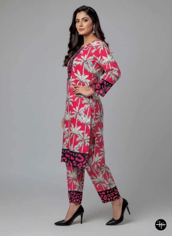 BR 002 Red & Black Palm Leaf Printed Karandi 2-Piece Suit