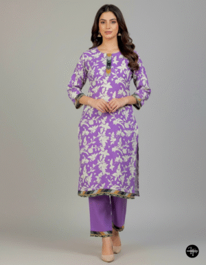 Blue Purple Lavender Floral Printed Karandi 2-Piece Suit