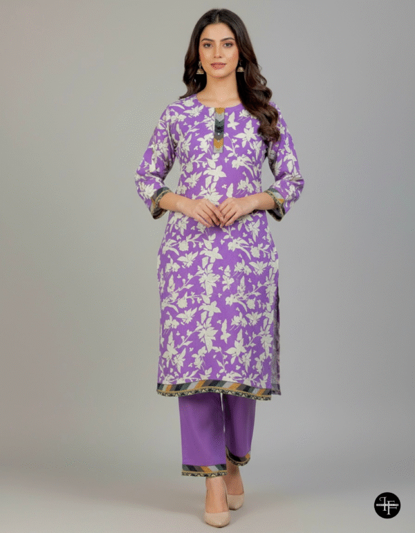 Lavender Floral Printed Karandi 2-Piece Suit