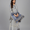 Elegant Cream & Blue Floral Karandi Suit