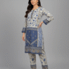Elegant Cream & Blue Floral Karandi Suit