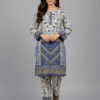 Elegant Cream & Blue Floral Karandi Suit