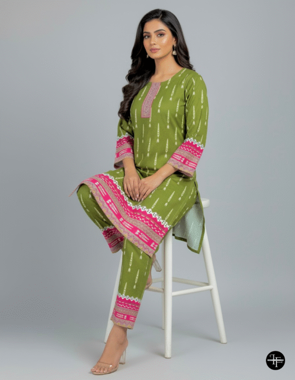 Olive Green Printed Karandi 2-Piece Suit