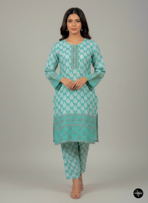 Sky Green Printed Karandi 2-Piece Suit