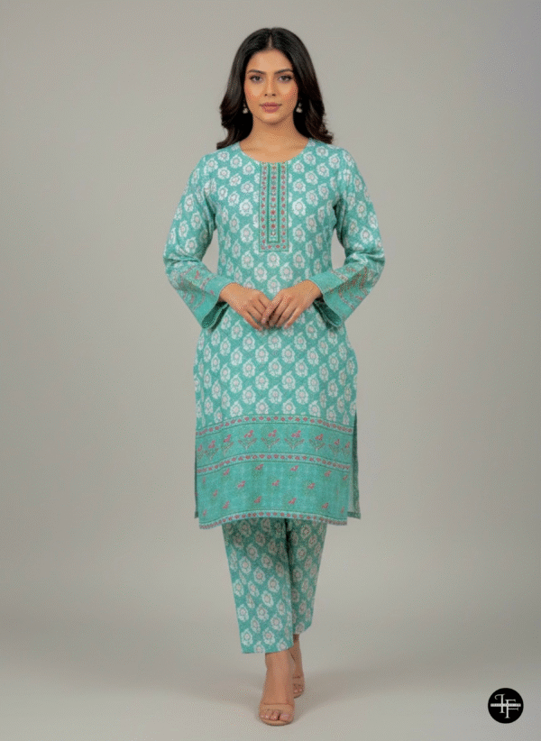 Sky Green Printed Karandi 2-Piece Suit