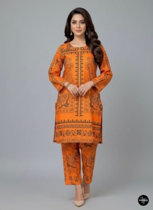 Radiant Orange Traditional Printed Khaddar 2-Piece Suit