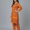 Radiant Orange Traditional Printed Khaddar 2-Piece Suit