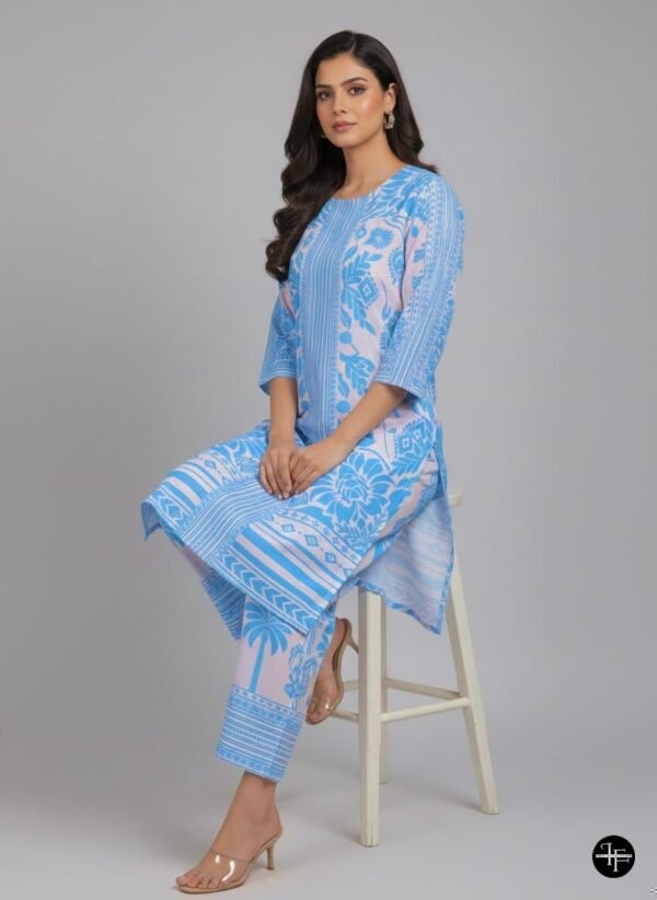 Elegant sky Blue Printed Khaddar 2-Piece Suit