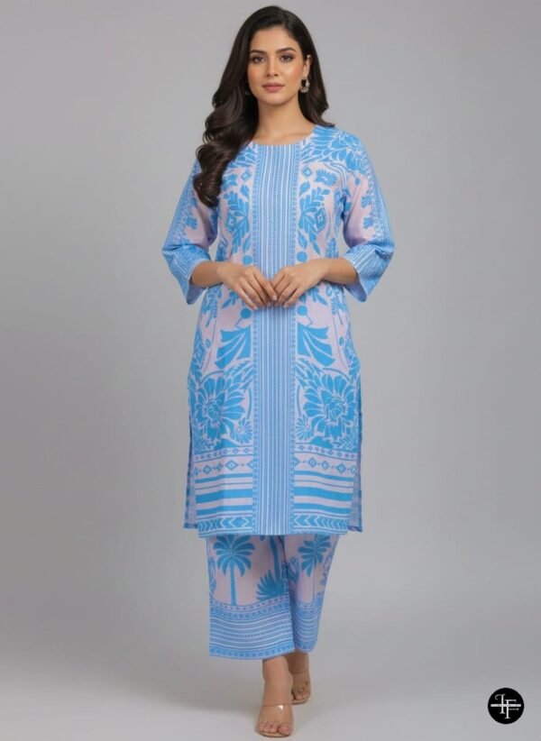 Elegant sky Blue Printed Khaddar 2-Piece Suit