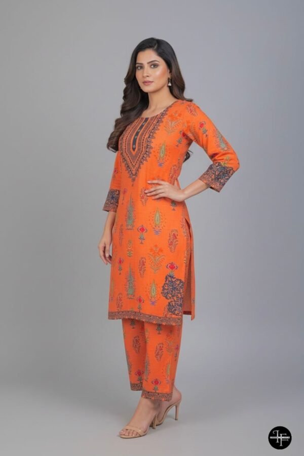 Ethnic Print Kurta And Palazzos 2 Pc Khaddar Suit