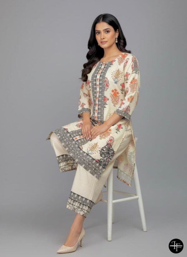 Elegance Tuni Folk Floral Border Khaddar 2 Pc Suit