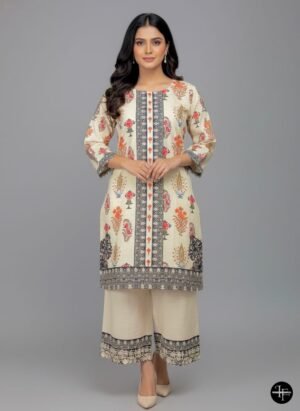 Elegance Tuni Folk Floral Border Khaddar 2 Pc Suit