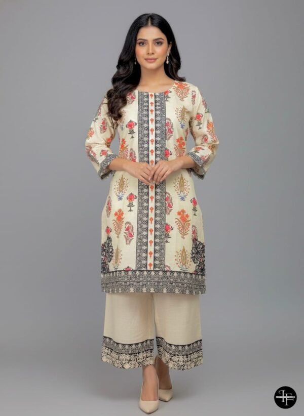 Elegance Tuni Folk Floral Border Khaddar 2 Pc Suit