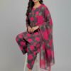 Deep Grey & Hot Pink  Printe Karrandi 3pc Suit
