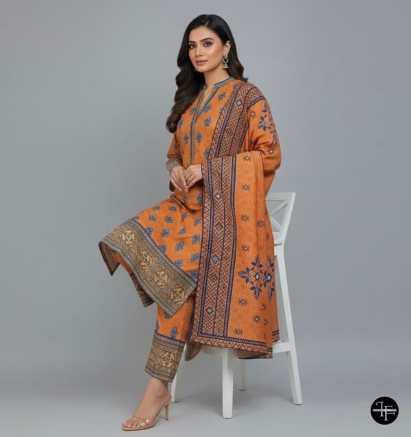 Rust Orange  Printes Karrandi 3pc Suit