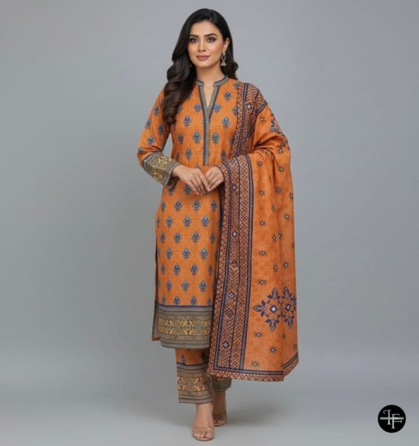 Rust Orange  Printes Karrandi 3pc Suit