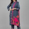 Charcoal Floral Printes Karrandi 3pc Suit