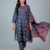 Charcoal Floral Printes Karrandi 3pc Suit